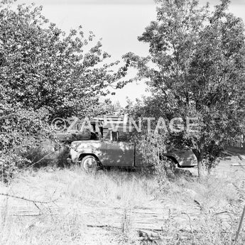 Vintage 1950s B&W Old Farming / Ranching Trucks Landscape Photo #1685