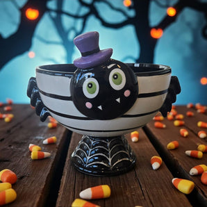 New Black & White Funny Silly Spider Halloween Candy Dish Bowl Spooky