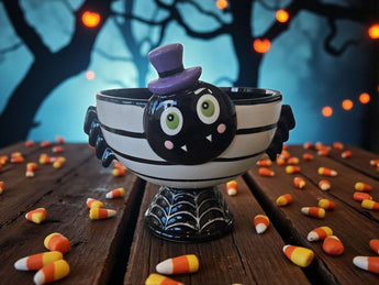 New Black & White Funny Silly Spider Halloween Candy Dish Bowl Spooky