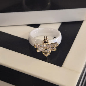 New Ceramic / 18K Gold Plated Bumble Bee Ring Sz 8