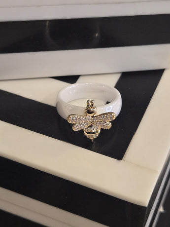 New Ceramic / 18K Gold Plated Bumble Bee Ring Sz 8