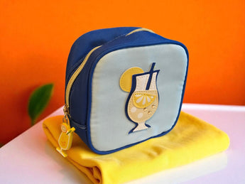 New Blue & Yellow Beach Cocktail Zipper Pouch Summer Travel Jewelry Box Case