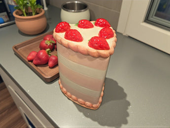 NEW Pink / Red Heart Shaped Strawberry Cake Ceramic Cookie Jar Kitchen Canister