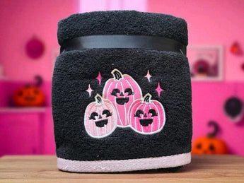 Set 2 Betsey Johnson Pink Halloween Pumpkin Hand Towels 16x26 Cotton Embroidered