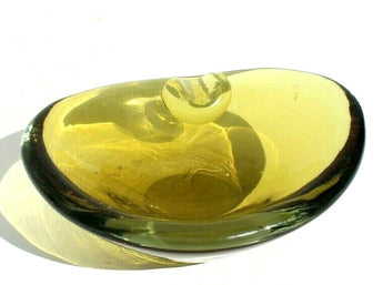 Vintage Amber MCM Glass Oval Retro Ashtray Art Glass