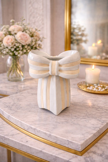 New Yellow & Tan Bow Wedding Decorative Flower Table Vase Room Decor