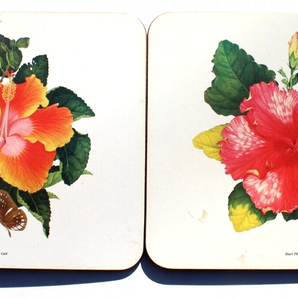 2 Vintage Hawaiian LARGE Tropical Flower Hawaii Tiki Coaster Tray 8.5" X 7.5"