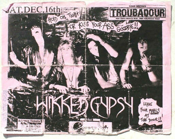 Vtg 1980s 1990s Punk Rock Hair Band Concert Flyer - Wikked Gypsy (Troubadour)