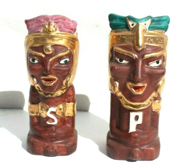 Vintage Wale Purple & Teal Egyptian COUPLE Salt and Pepper Shakers Set Tableware