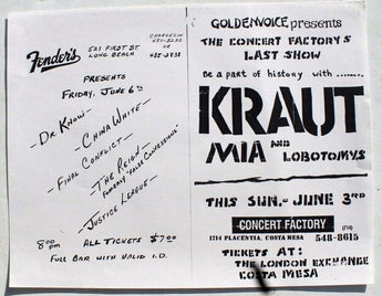 Vtg Fender / Goldenvoice June 6th (China White, MIA) Rock Concert Flyer