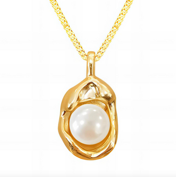 New Woman 18K Gold Plated Stainless Steel Cushion Pearl Chain Necklace