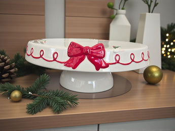 New Ceramic Christmas Red Bow Mistletoe Dessert / Cake & Cupcake Party Stand