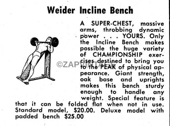 Vtg 1950s B&W Bodybuilder Weider Incline Bench Advertisement Ad Photo #2822