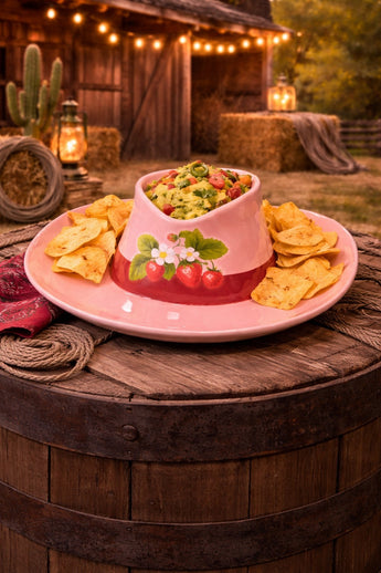 New Large Western Cowgirl Hat Chips and Guacamole Salsa Party BBQ Dish Plate