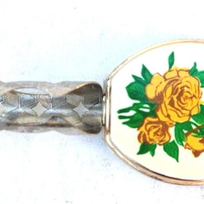 Vintage 1950's Mixed Metals Yellow Roses Clip On Lipstick Mirror (Retro) Pattern