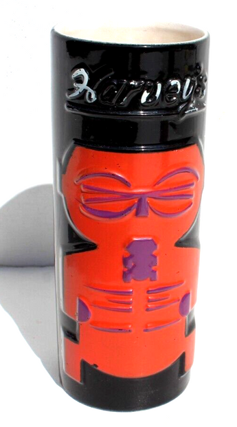 Vintage Harvey's LAKE TAHOE SNEAKY TIKI Black & Red Hawaiian Cup Tumbler