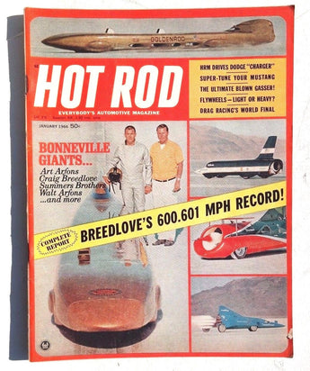 Vtg Hot Rat Rod Car Magazine - January 1966 HOT ROD (Breedlove's 600.601 MPH)