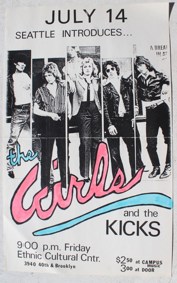 Vintage Original The Girls & The Kicks 1980s 1990s PUNK Rock Concert POSTER