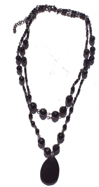 Vintage 2 Loop Black Gemstone Costume Cocktail Necklace Jewelry