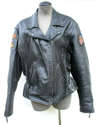 Vtg Men's Biker Cafe Racer Black Motorcycle Trike Leather Patched Jacket XXL