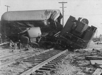 Vintage 1930's Train Collides With Car (Train & Car Crash) Photograph Photo