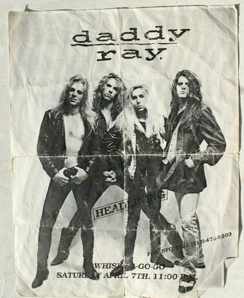 Vtg 1980s 1990s Punk Rock Hair Band Concert Flyer Daddy Ray Whisky-A Go-Go