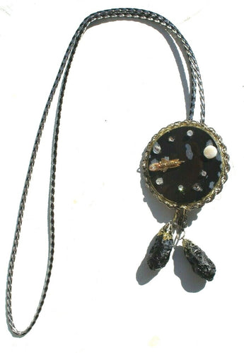 Vtg Gemstone (Agate Stone Geode Crystal) Cowboy Western Bolo Tie Rodeo #9