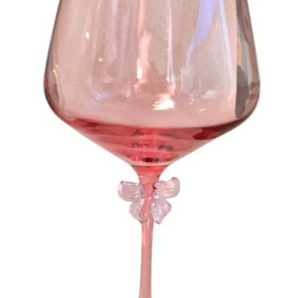New Girly Pink Bow Gold Rim Capacity Red Wine Glasses Cup W/ Stem Glass Goblet