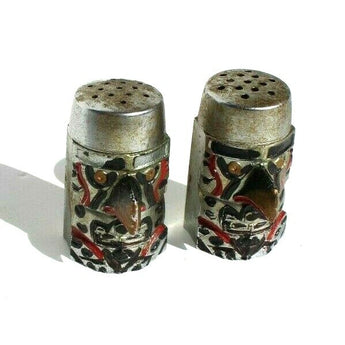 Vintage TIKI Hawaiian Totem POLE Metal Owl SALT AND PEPPER SHAKERS