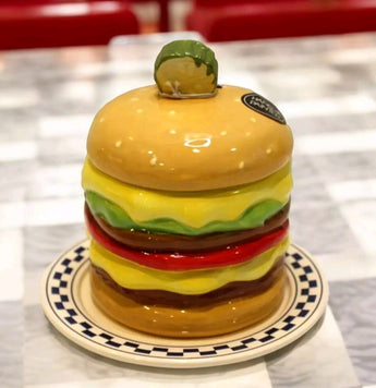 New Ceramic Brown Cheese Burger & Pickle Dish W/ Lid Food Storage By Luna & Sage