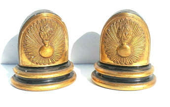 Vintage Chalkware Gold Hollywood Regency Olympic Flame Backer Bookends