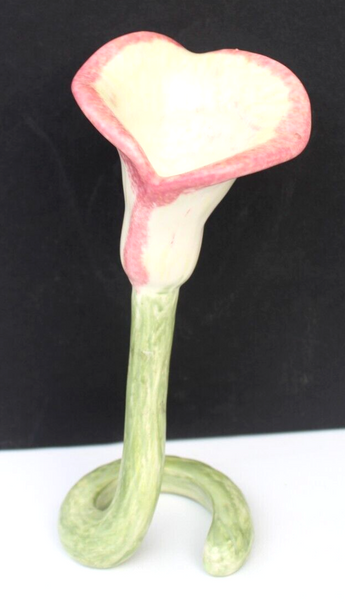 Vtg Pink White Lily Flower Art Studio Pottery Vase Figure Room Decor Stamped MW