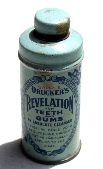 Rare DRUCKER'S REVELATION For Teeth And Gums SAN FRANCISCO CALIFORNIA TIN Bottle