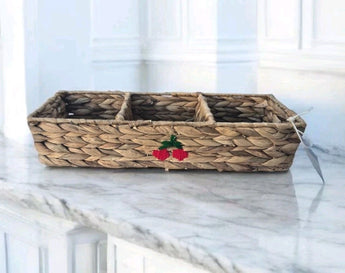 New Woven Rectangle Serveware Utensil Caddy Organizer Party Cherry Basket