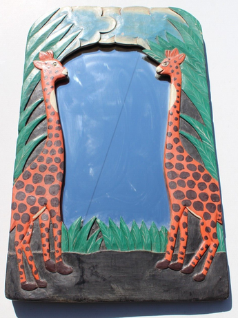 Pier I Giraffe Safari Mirror Children's Room Painted Wood 18"x11" Nursery Baby