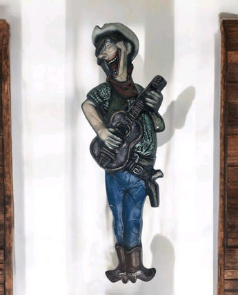 Vtg Western CHALKWARE (Cotton Eye Joe) COWBOY Playing GUITAR FIGURE STATUE Funny