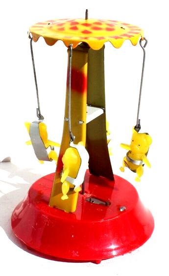Vintage Tin Litho Wind-Up TEDDY BEAR Carousel Toy - Parts