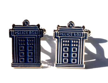 2 Vintage Police Box Police Kiosk Officer Funny Blue / Silver Cufflinks