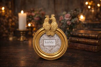 New Gold Hollywood Regency Peacock Kissing Retro Bird Circle Picture Frame 4x4