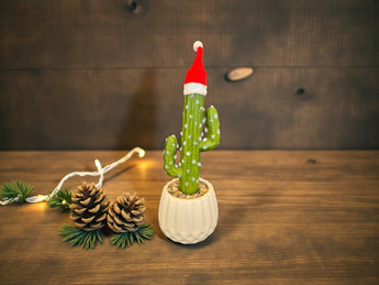 New Faux Christmas Catus W/ Santa Hat Artificial Decorative Desk Plant