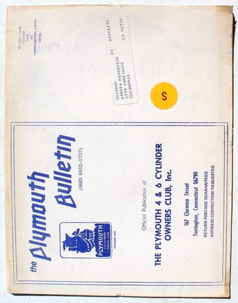 Vtg The Plymouth Bulletin Auto Club Magazine - The Plymouth 4 & 6 Cylinder