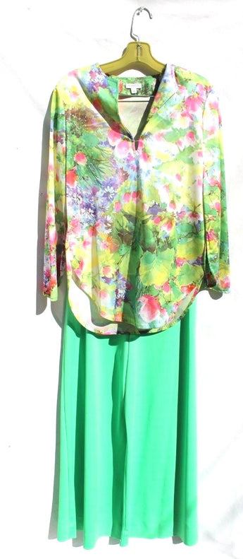 Vtg Saks Fifth Avenue 1960's Floral Flowers Bell Bottom Flare Clothing Set SZ 12