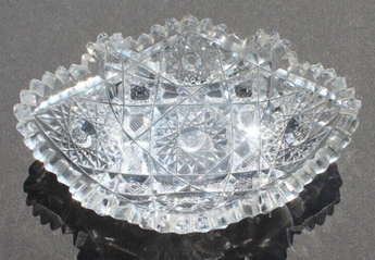 VINTAGE Oval Etched Glass Crystal Clear Candy Peanuts Dish Bowl