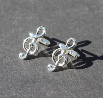 Men's Silver Clef Music Note Stainless Steel Dress Shirt Cufflink