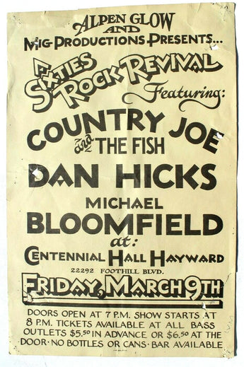 Vtg March 9th 1979 Country Joe and The Fish DAN HICKS Concert Poster