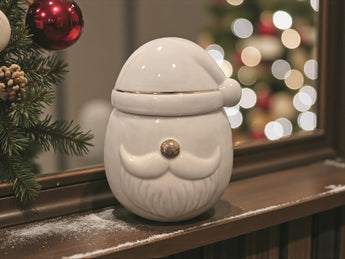 New Holiday Christmas White / Gold Santa Claus Cookie Dog Treat Jar Kitchen