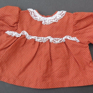 Vtg 1970's Brown Lace Polka Dot Shirt / Blouse Dress Doll Clothes / Clothing