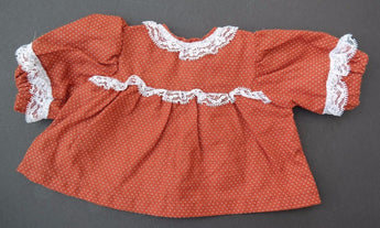 Vtg 1970's Brown Lace Polka Dot Shirt / Blouse Dress Doll Clothes / Clothing