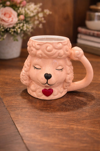 New Holiday Pink Ceramic Valentines Day Heart Fluffy Girl Poodle Coffee Tea Mug