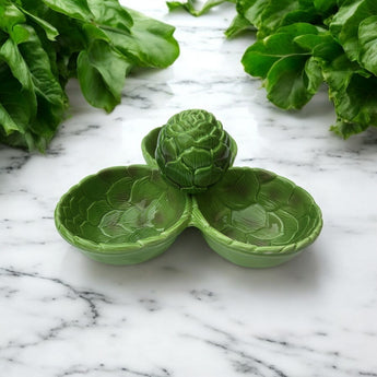 New Ceramic Green Large Appetizers 3 Artichoke Party Serving Dish